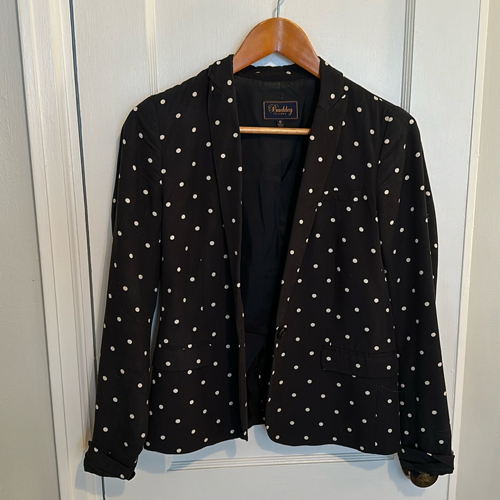 Madewell, women’s black and white polkadot blazer, 0